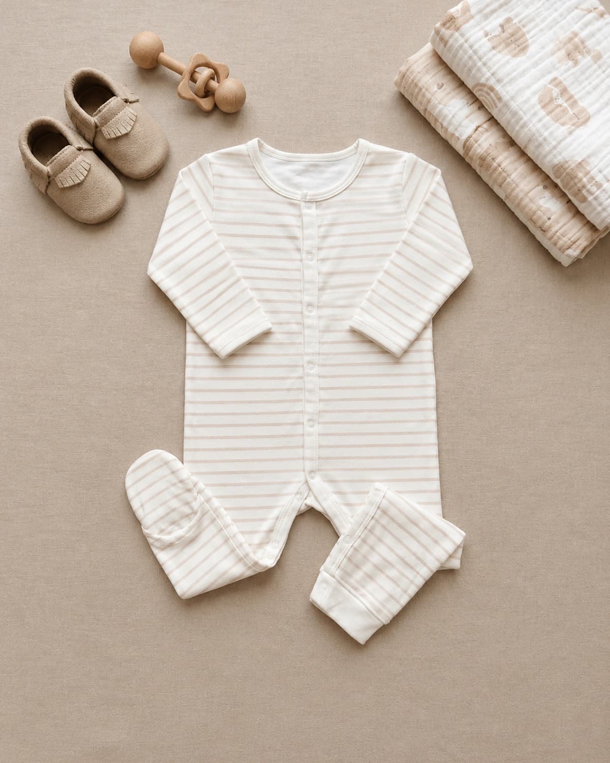 Cream Stripe Footed Romper product photo