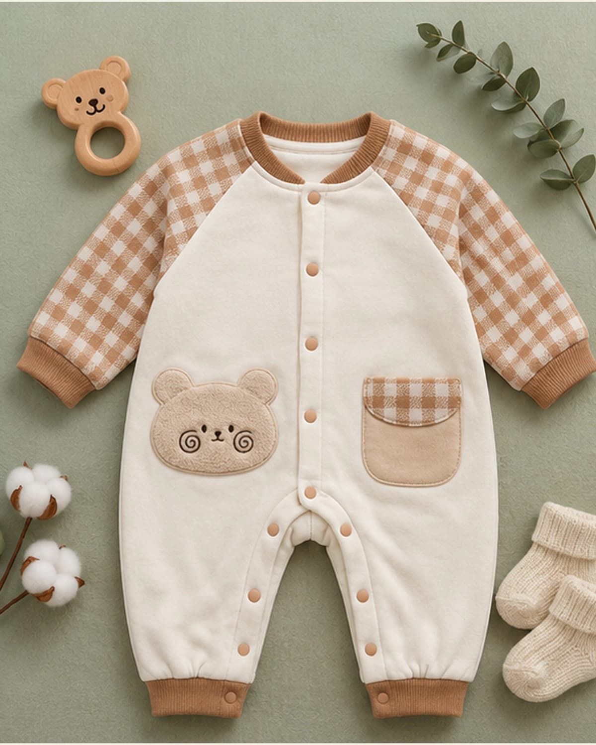 Gingham Bear Sleepsuit product photo