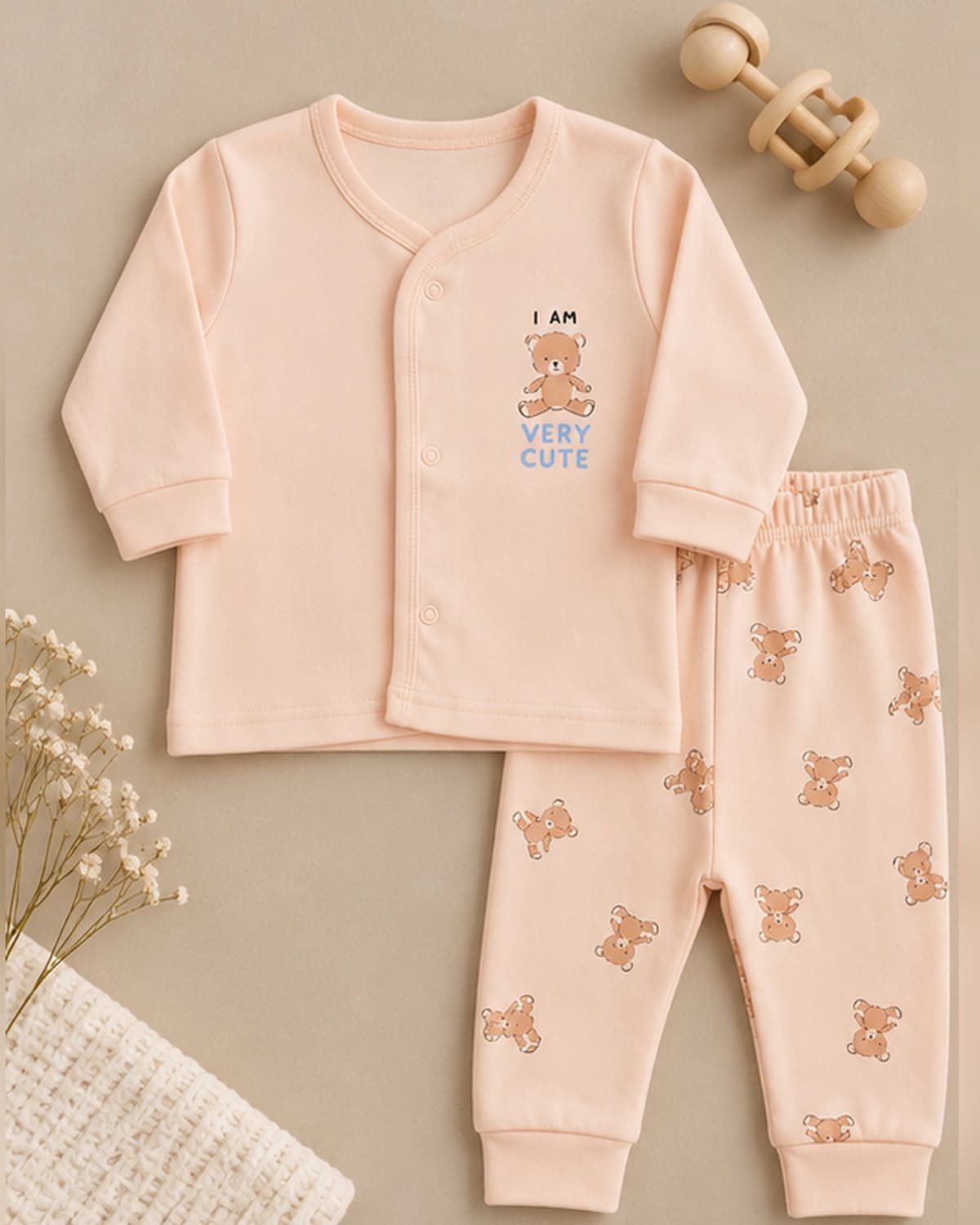 Blush Peach Bear Pajama Set product photo